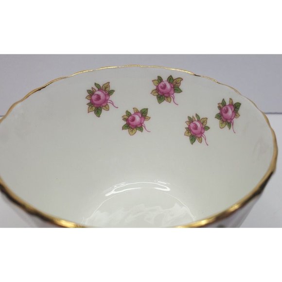 Vtg Ansley Bone China Pudding Cup Pink Roses England Gold Rim Wave Design - Picture 2 of 11